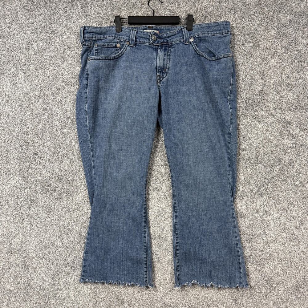Levis Jeans Womens 24W Plus 43x26.5 Blue Stretch Denim Flare Raw Hem Fairygrunge